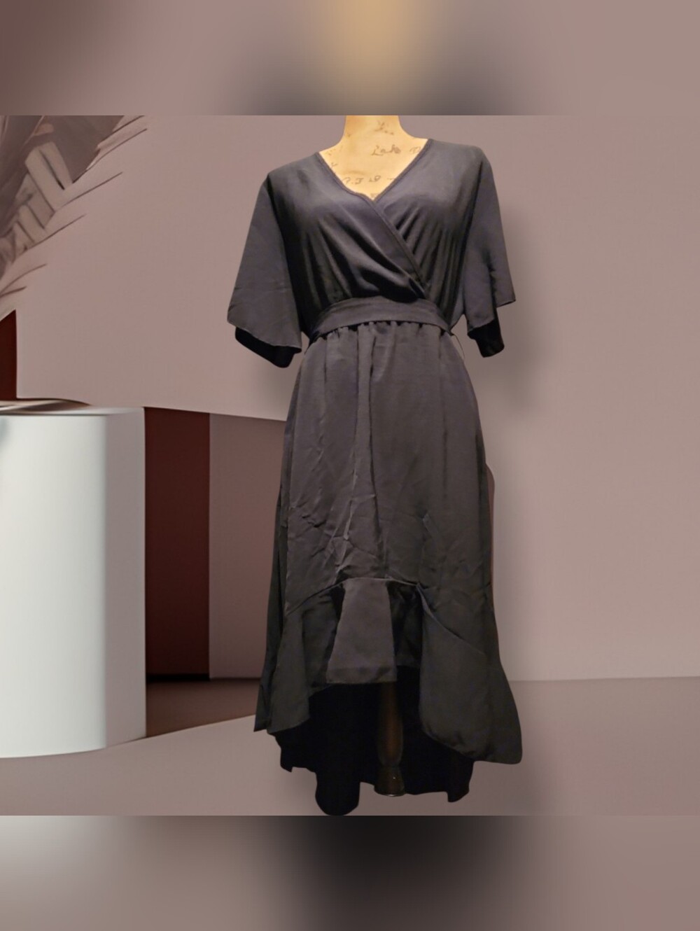 BloomChic Solid Tie Surplice Ruffle High-Low Dress - Picture 4 of 11